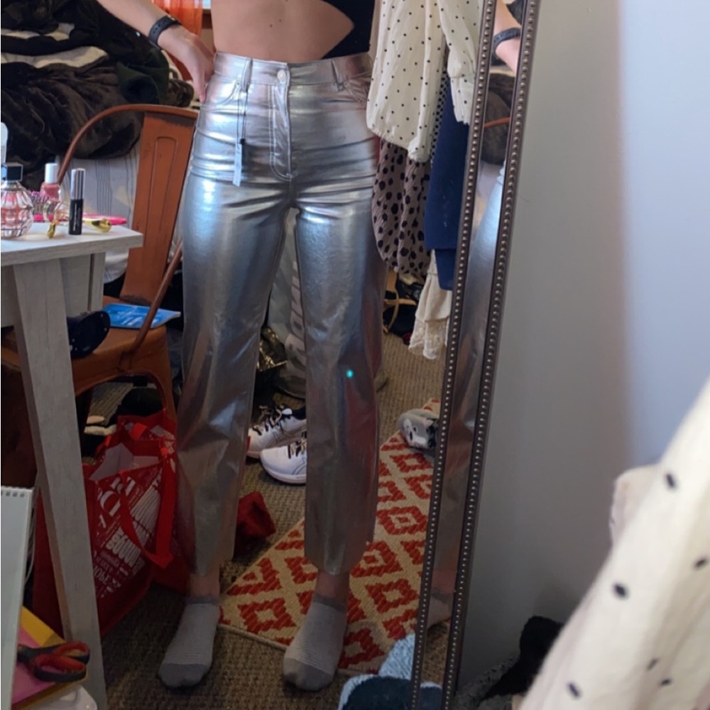 Metallic Straight Leg Express Pants